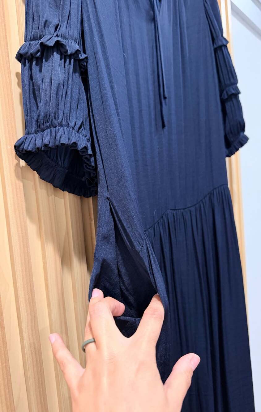 Rebecca Taylor Ruffle V-Neck Maxi Dress Navy Blue -Medium - Picture 6 of 8